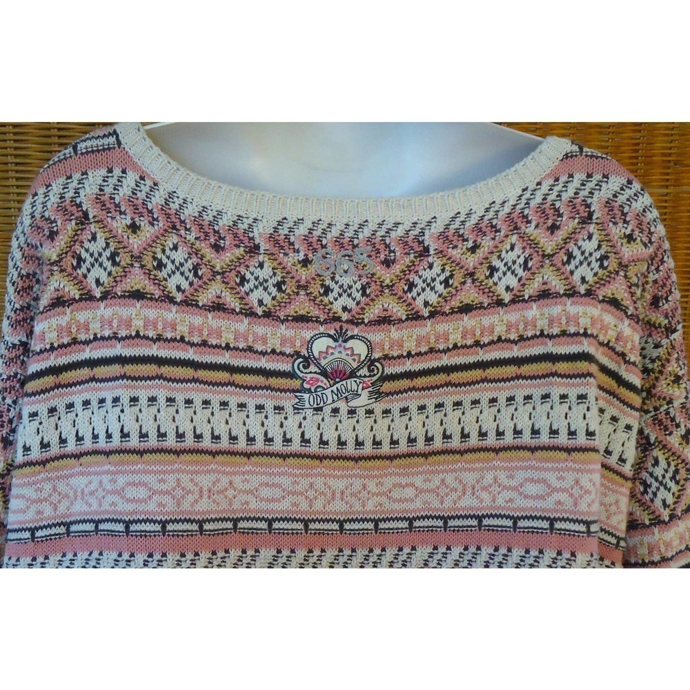 ODD MOLLY PINK FAIR ISLE CREW NECK COTTON KNIT SWEATER SIZE 3 LARGE - Picture 6 of 11